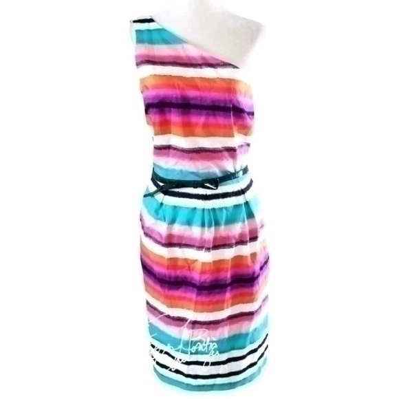 💥NWT💥 NEW YORK & CO ONE SHOULDER RAINBOW SHEATH DRESS SZ XL 16 - Picture 1 of 6